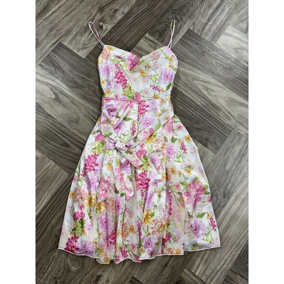 City Studio Juniors' Women's Ivory Floral Cowl Neck Self-Tie Dress Size 11/12 - Picture 4 of 14